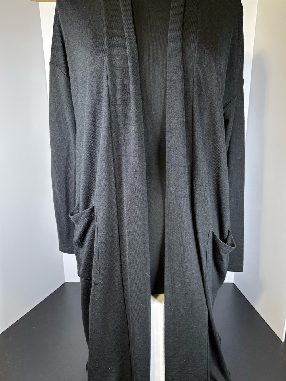 Banana Republic Black Long Open-Front Knit Robe Cardigan